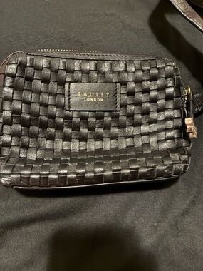 RADLEY LONDON Black Woven Leather Belt Bag with Gold Hardware